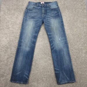 Levis Jeans Mens 34x34 Blue 501 Button Fly Faded Distressed Denim Pants Y2K